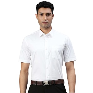 RAMRAJ COTTON Men White Solid Half Sleeve