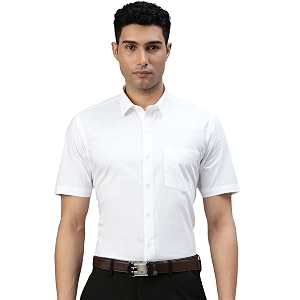 RAMRAJ COTTON Men White Solid Half Sleeve