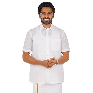 RAMRAJ COTTON Men White Solid Half Sleeve