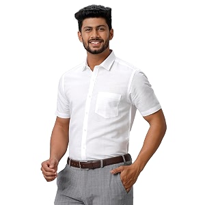 RAMRAJ COTTON Men White Solid Half Sleeve