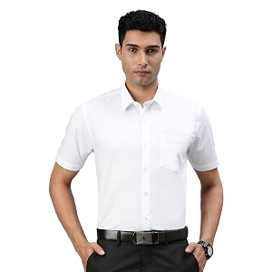 RAMRAJ COTTON Men White Solid Half Sleeve