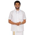RAMRAJ COTTON Men White Solid Half Sleeve