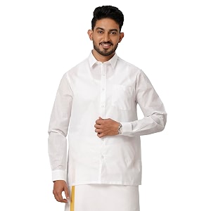 RAMRAJ COTTON Mens White Cotton Rich Solid