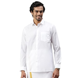 RAMRAJ COTTON Mens White Cotton Rich Solid