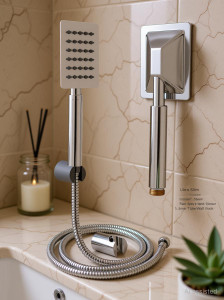 ramya ultra slim steel square rain spray hand shower with 15mtr tube and wall hook handheld