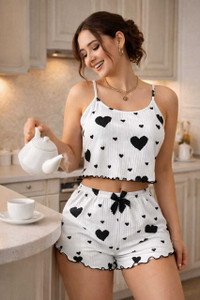 RAMYAPOOJA Women Graphic Print Black White Night