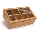 Randomgrounds Bamboo Tea Box Storage Organizer, Taller Size Holds 120+ Standing or Flat Tea Bags, 8 Adjustable Tea Chest Compartments, Natural Wooden Finish