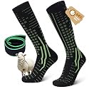 RANDY SUN Merino Wool Waterproof Hiking Knee High Socks for Men Women, Black&green, X-Small