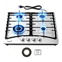 Ranein 24 Inch 4 Burner Gas Cooktop, NG/LPG, 304 Stainless Steel
