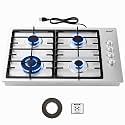 Ranein 30 Inch 4 Burner Gas Cooktop, NG/LPG Convertible Gas Stove Top, 304 Stainless Steel with Thermocouple Flameout Protection for Kitchens, Apartments, RVs