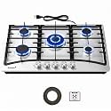 Ranein 34 Inch 5 Burner Gas Cooktop, NG/LPG, 304 Stainless Steel