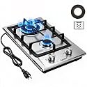 Ranein 12 Inch 2 Burner Gas Cooktop, NG/LPG, 304 Stainless Steel