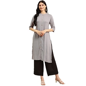 rangita Yellow Rayon Calf Length Striped Straight