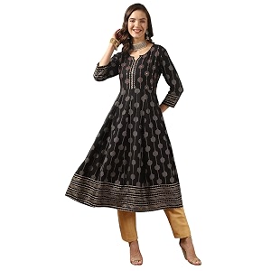 rangita Black Rayon Calf Length Embroidered Anarkali