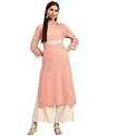 rangita Peach Rayon Calf Length Embellished Straight