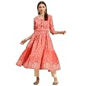 rangita Coral Cotton Calf Length Embroidered Anarkali