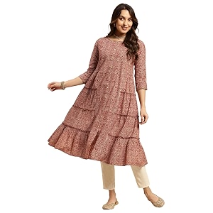 rangita Cotton Calf Length Printed Tiered Flared