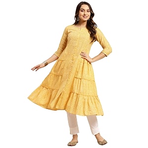 rangita Cotton Calf Length Printed Tiered Flared