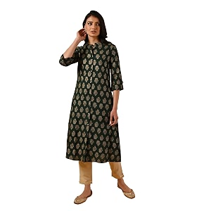 rangita Green Rayon Calf Length Printed Front