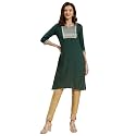rangita Green Rayon Knee Length Embroidered Straight