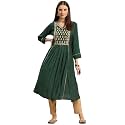 rangita Green Viscose Blend Calf Length Embroidered