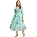 rangita Light Blue Cotton Calf Length Printed