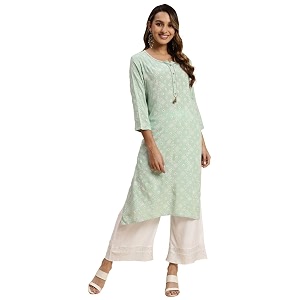 rangita Mint Green Rayon Calf Length Printed