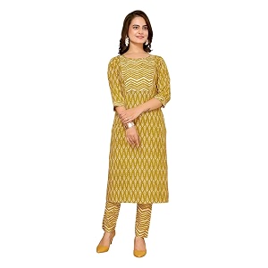 rangita Mustard Cotton Embellished Straight Kurta with