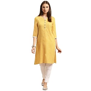 rangita Mustard Rayon Knee Length Printed Straight