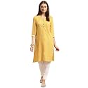 rangita Mustard Rayon Knee Length Printed Straight