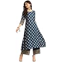 rangita Navy Rayon Printed A-line Kurta with