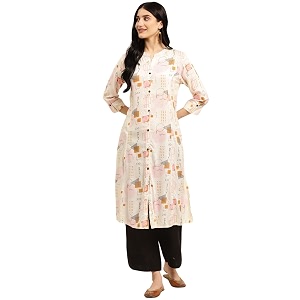 rangita Off White Rayon Calf Length Printed
