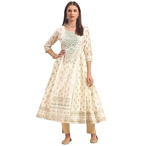 rangita Off White Viscose Blend Calf Length