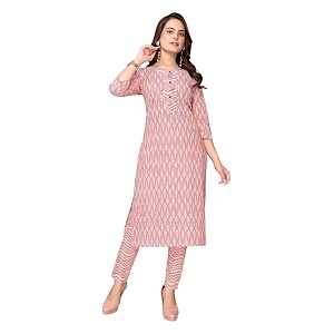 rangita Peach Cotton Printed Straight Kurta with