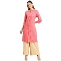 rangita Peach Rayon Calf Length Embellished Straight
