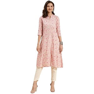 rangita Peach Rayon Calf Length Printed A-line