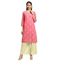 rangita Pink Cotton Knee Length Printed Straight
