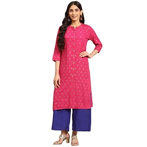 rangita Pink Rayon Calf Length Printed A-line