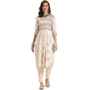 rangita Rayon Calf Length Printed Flared Kurti
