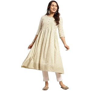 rangita Rayon Calf Length Printed Flared Kurti