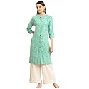 rangita Turquoise Rayon Calf Length Printed Front