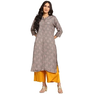 rangita Grey Rayon Calf Length Printed A-line