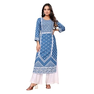 rangita Rayon Calf Length Embroidered Straight Kurti