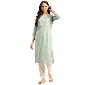 rangita Mint Green Rayon Calf Length Embellished