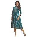 rangita Teal Rayon Calf Length Printed Flared