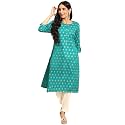 rangita Turquoise Rayon Calf Length Printed A-line