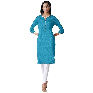 rangita Turquoise Rayon Knee Length Printed Straight
