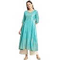 rangita Turquoise Viscose Calf Length Printed Anarkali