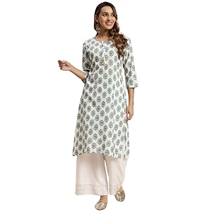 rangita White Rayon Calf Length Printed A-line