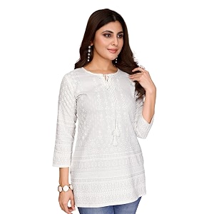 rangita White Rayon Straight Embroidered Short Length